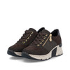 Rieker N6314-25 Nougat comfort trainer with metallic accents, chunky white sole and zip/lace combination.