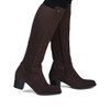 Rieker Y2050-25 Tall knee-high boot in rich brown leather-look finish with warm fur lining and low heel.