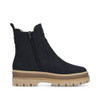 Rieker Y6260-14 Navy ankle boot with patterned elastic side panels, warm lining and lightweight chunky sole.