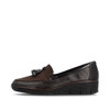 Rieker 53771-25 Brown leather comfort loafer with elastic gussets and lightweight walking sole.