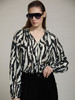 Skatie S95B09BLK Ruffled neckline printed blouse