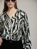 Skatie S95B09BLK Ruffled neckline printed blouse