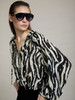 Skatie S95B09BLK Ruffled neckline printed blouse