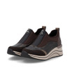 Remonte D0T08-90 Women's casual slip-on trainer in nougat and black with contrasting white wedge sole, elastic panels and lightweight comfort design.