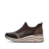 Remonte D0T08-90 Women's casual slip-on trainer in nougat and black with contrasting white wedge sole, elastic panels and lightweight comfort design.