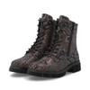 Remonte D2S72-03 Mid-height lace-up winter boot in black/brown python-effect finish with warm lining and chunky sole.