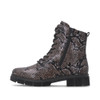 Remonte D2S72-03 Mid-height lace-up winter boot in black/brown python-effect finish with warm lining and chunky sole.