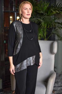 ORA Clothing ORW25114 Round neck top with contrast panels and necklace Black/Grey 908 ORA Clothing ORW25114 Round neck top with contrast panels and necklace Black/Grey 908