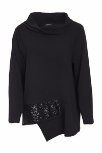 ORA Clothing ORW25129 Roll collar top with beaded panel detail Black 09 ORA Clothing ORW25129 Roll collar top with beaded panel detail Black 09