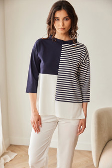 PERUZZI S26176 STRIPE BLOCK TOP NAVY/ECRU