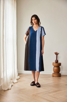 PERUZZI S26205 MULTI STRIPE DRESS BLUE/BRN