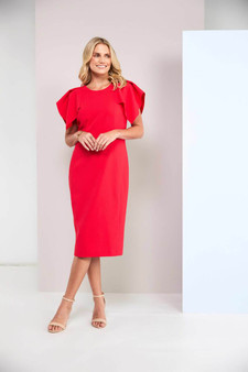 Kate Cooper KCS26159 Dress with box pleated frill effect sleeve  Poppy Red (42)