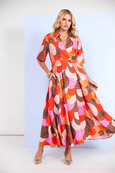 Kate Cooper KCS26129 Polka dot colour mix mock wrap dress with button waist Strawberry Cream (43)