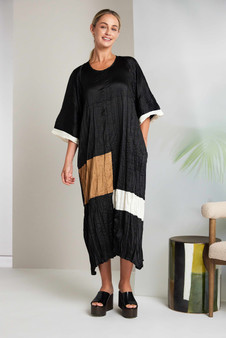 NAYA NAS26289 Crushed shrug with contrast sleeve band Black/off white 911