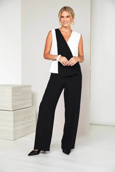 KATE COOPER KCS26147 Two tone jumpsuit with frill detail at front  Black/off white