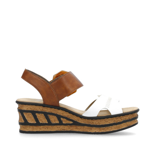 Rieker 68176-80 Platform Wedge sandal white / Tan
