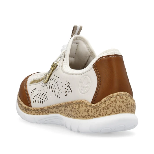 Rieker N42K6-60 Sliip on shoe with elastic lace white / tan