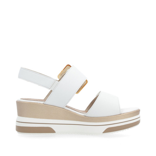 Remonte D1P50-80 high wedge sandal with wide velcro straps White
