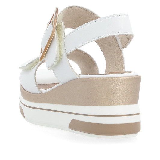 Remonte D1P50-80 high wedge sandal with wide velcro straps White