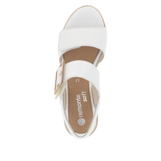 Remonte D1P50-80 high wedge sandal with wide velcro straps White