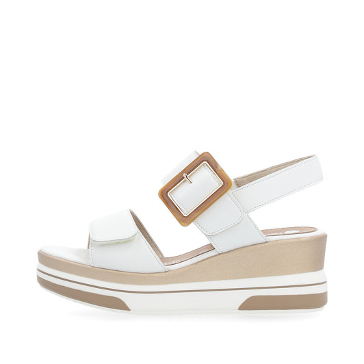 Remonte D1P50-80 high wedge sandal with wide velcro straps White