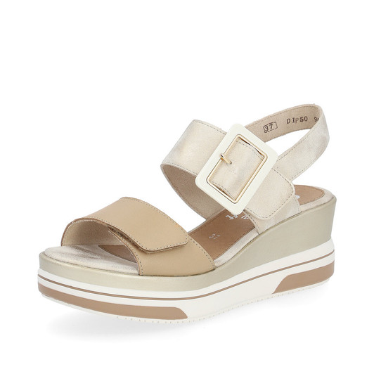 Remonte D1P50-90 high wedge sandal with wide velcro straps Cream