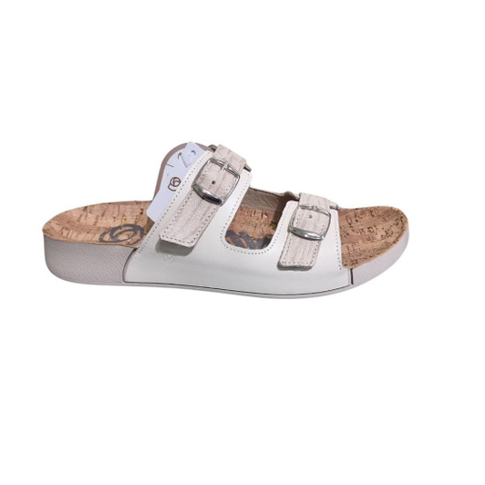 Suave Cayman Cork based flat mule with double buckle  Cream