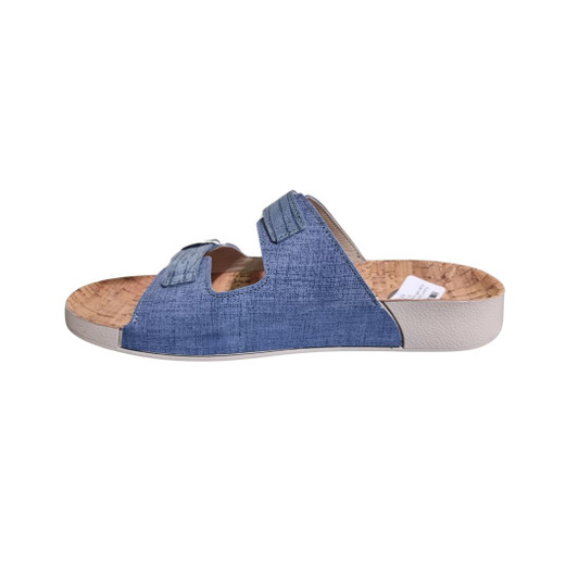 Suave Cayman Cork based flat mule with double buckle  Denim