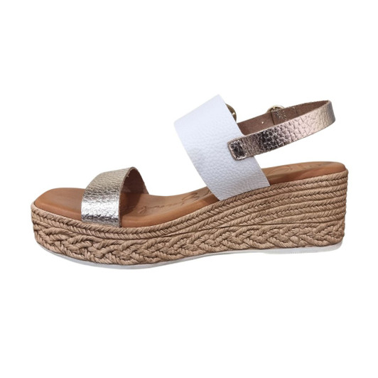 Oh My Sandals 5455 Wedge Sandal in  Champagne & white