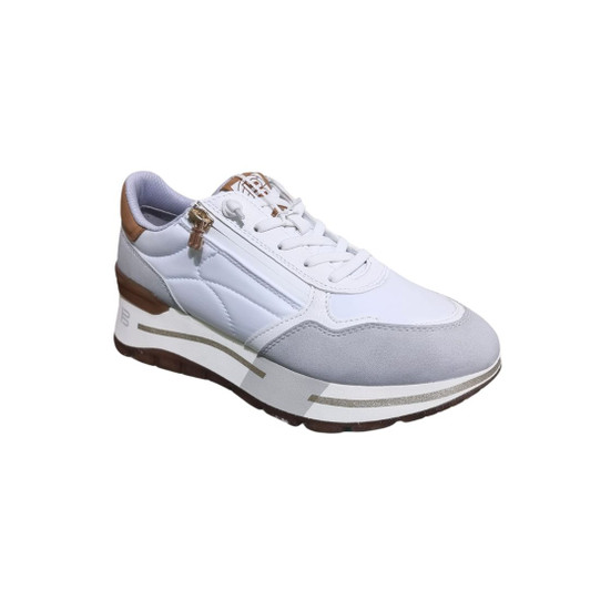 Bagatt D31AKI015550 Laced Platform trainer with single strip sole unit White/Tan