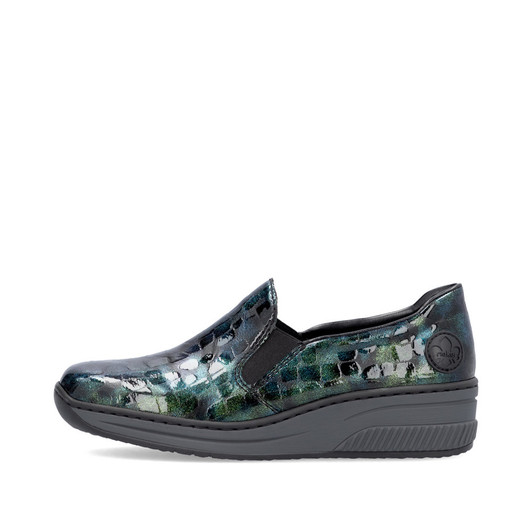 Rieker 48752-92 Slip on patent wedge petrol blue