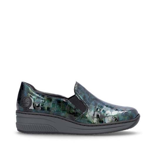 Rieker 48752-92 Slip on patent wedge petrol blue