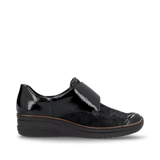 Rieker 487C0-00 Flat wedge, elastic upper velcro strap