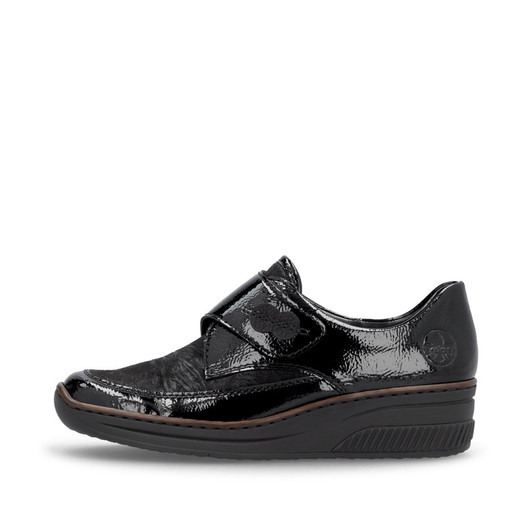 Rieker 487C0-00 Flat wedge, elastic upper velcro strap