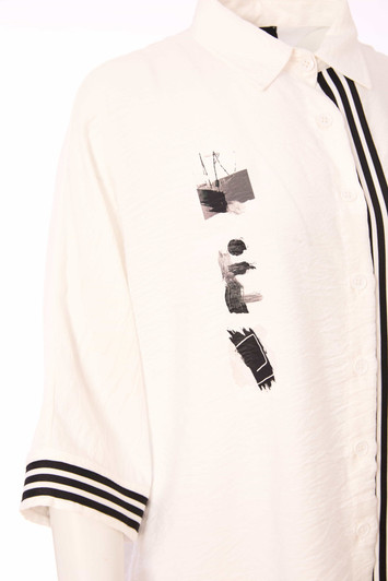 ORA Clothing ORS25160 Pleacement print shirt 119 Off White