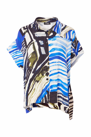 ORA Clothing ORS25161 Geometrical print blouse 68 Blue/white