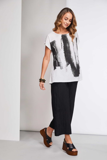 Naya NAS25118 Border brush stroke print top 109 Blk & White