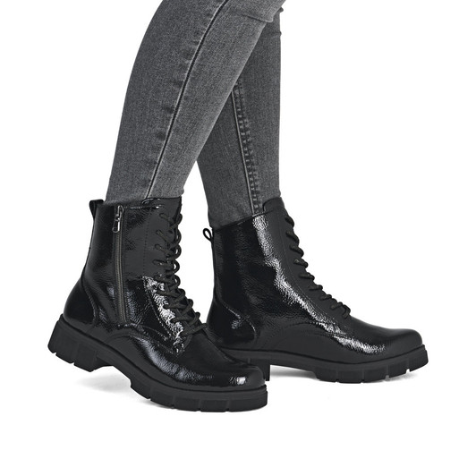 Remonte D2S72-02 – Women's Black Patent Combat Boots