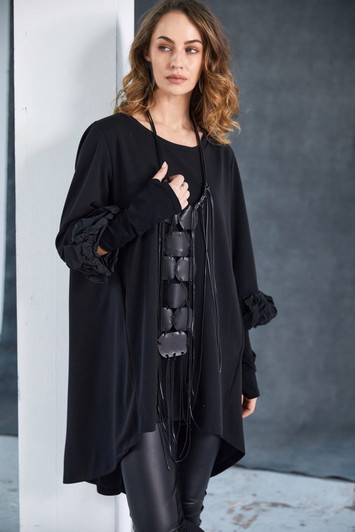 Naya NAW25305 Curved hemline tunic top with contrast ruched cuff  Black  09