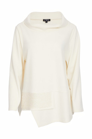ORA Clothing ORW25129 Roll collar top with beaded panel detail Vanilla  16