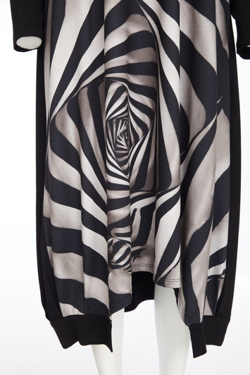 ORA Clothing ORW25167 V neck  print dress with cut away hem and neckscarf Taupe/Black 779