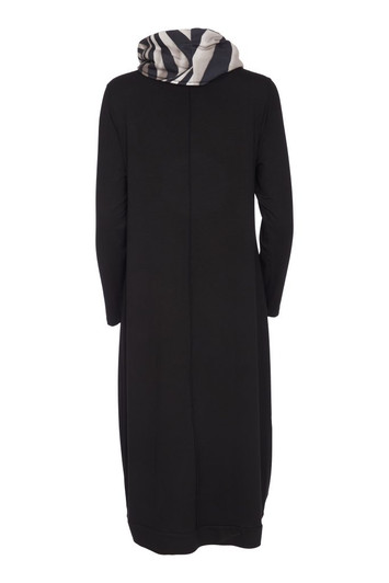 ORA Clothing ORW25167 V neck  print dress with cut away hem and neckscarf Taupe/Black 779