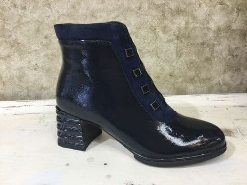 Lorette Vital boot (C3890) in navy patent and suede mix makes a bold statement.