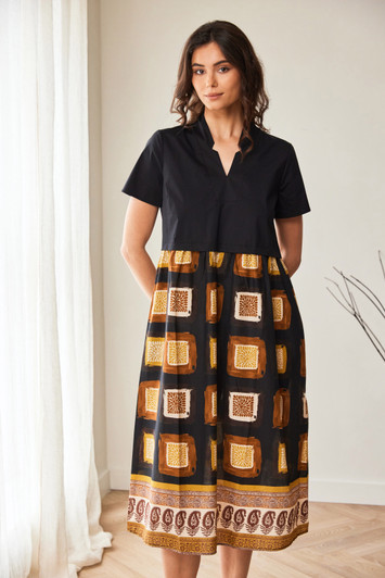 PERUZZI S26104 CONTRAST TILE PRINT DRESS BLACK