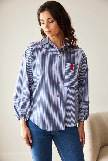 PERUZZI S26126 STRIPE SHIRT NAVY/WHITE