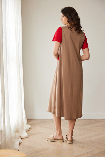 PERUZZI S26147 COLOUR BLOCK DRESS RED/TAUPE