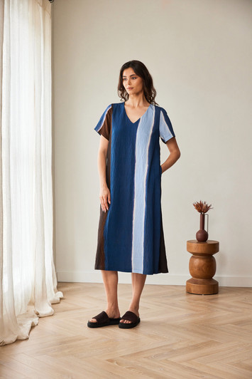 PERUZZI S26205 MULTI STRIPE DRESS BLUE/BRN