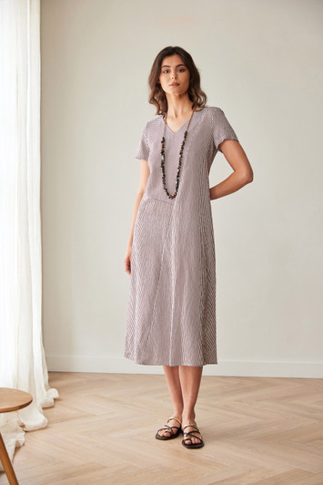 PERUZZI S26200 STRIPE DRESS BRN/ECRU