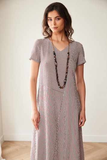 PERUZZI S26200 STRIPE DRESS BRN/ECRU
