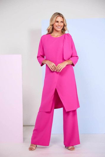 Kate Cooper KCS26151 Round neck tunic top with shoulder bow detail Hot Pink (49)